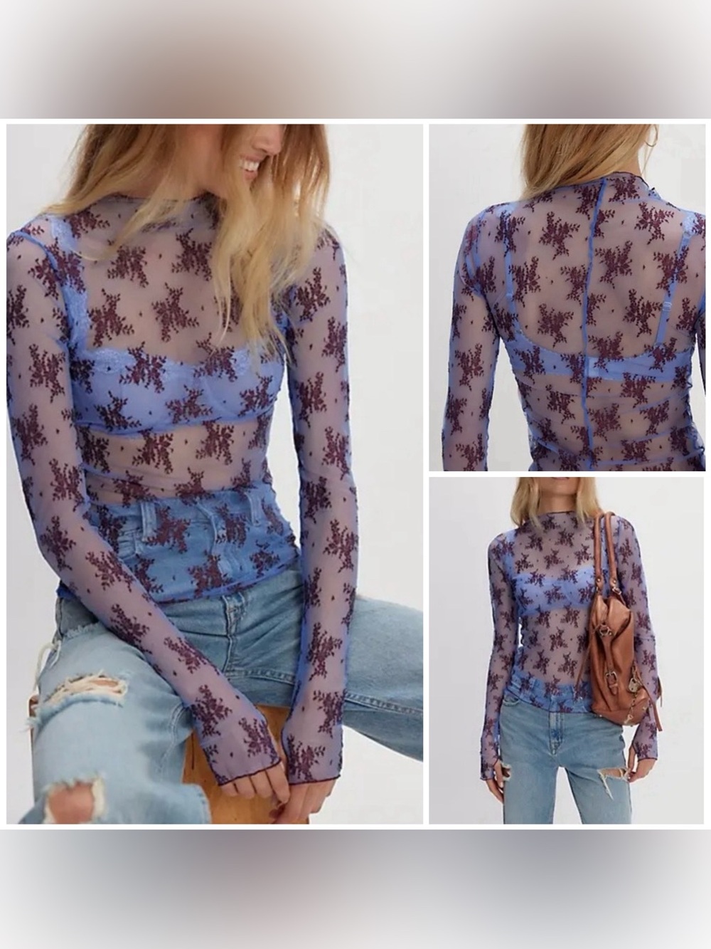 NWT Free People Two Tone Lady Lux Layering Top - Summer Blue Combo - XS